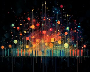 Poster - Hightech illustration featuring a network of lines connecting people