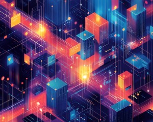 Poster - Hightech illustration featuring a network of lines connecting people