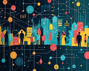 Poster - Hightech illustration featuring a network of lines connecting people