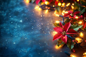 Wall Mural - a vibrant display of red and green poinsettia plants in full bloom, arranged in a festive garden set