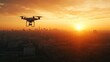 © KOOLAIDMAN100X - Drone exploring skyline as sun sets in the distance hypermaximalist advertising photography hyper realistic fine detail