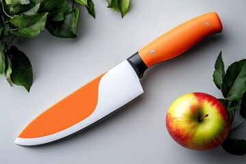 Aufkleber - A minimalist design of a knife slicing through an apple, represented with gentle curves and a focus on the clean, simple act of slicing