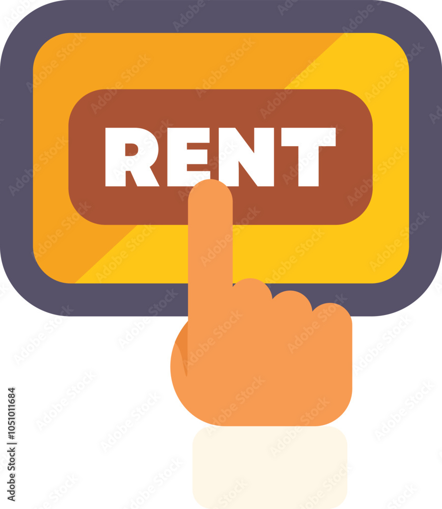 Hand is pressing a rent button on a yellow device with a white ...