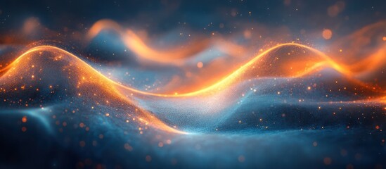 Wall Mural - Abstract background with glowing orange and blue waves.