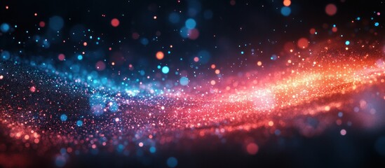 Sticker - Abstract background with red and blue glowing particles.