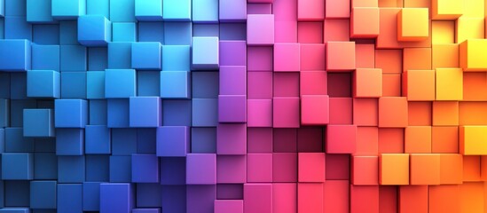 Canvas Print - Abstract colorful background of 3D cubes, a gradient of blue, purple, pink, red and orange.