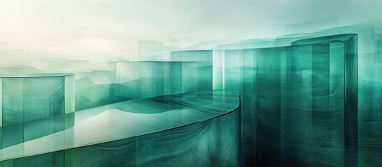 Wall Mural - Abstract geometric shapes of green glass with a blurry background, a sense of depth and mystery.