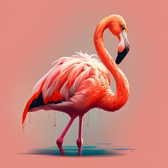 Flamingo on a pink background. 3D rendering, illustration