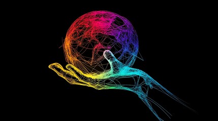 Wall Mural - Abstract Hand Lifting a Colorful Globe Outline