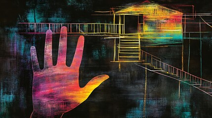 Wall Mural - Abstract Hand Outline with Colorful Background