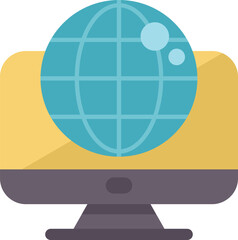 Wall Mural - modern flat vector illustration depicting a desktop computer showing planet earth globe for concepts