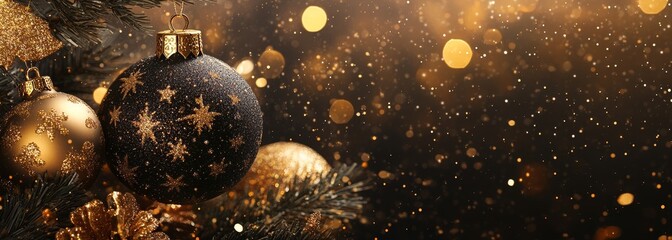 Wall Mural - premium christmas background. black and gold colors. festive holiday