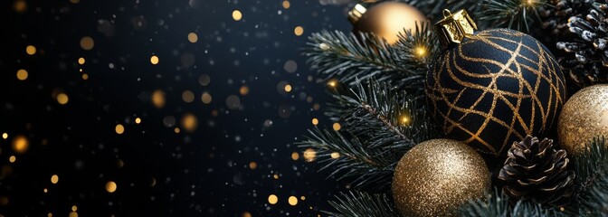 Wall Mural - premium christmas background. black and gold colors. festive holiday