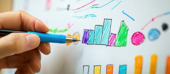 Wall Mural - hand drawing colorful bar chart on white board with blue pen.
