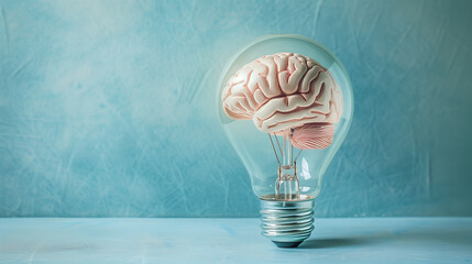 Wall Mural - Brain Inside Light Bulb Symbolizing Innovation and Creative Thinking