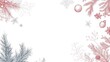 © Julia - Christmas and New Year vector background. Border, overlay with traditional winter holiday symbols - ribbon Xmas tree, snowflakes. Hand drawn illustration on white background with copy space for text.
