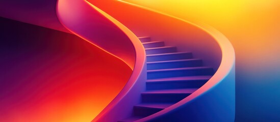 Wall Mural - abstract spiral staircase with a vibrant gradient color scheme of red, orange, purple, and blue.