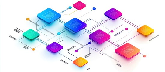 Wall Mural - network of colorful squares connected by lines.