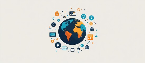 Wall Mural - global network of connected icons, representing communication and digital technology around the worl