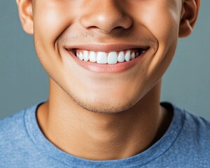 A cheerful young man with a bright smile, showcasing confidence and positivity against a neutral background.