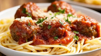 Wall Mural - Classic Pasta with Meatballs and Marinara Sauce