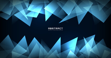 3D blue abstract background overlap layer on dark space with glowing triangles effect decoration. Modern graphic design element random shape style concept for web banner, flyer, card or brochure cover