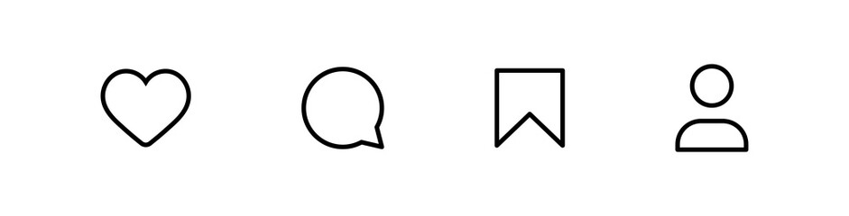 Leinwandbilder - Like, comment, follower and save icon set. social media notification icons , love favorite heart flat icons, post reactions collection set. Editable stroke. Vector illustration