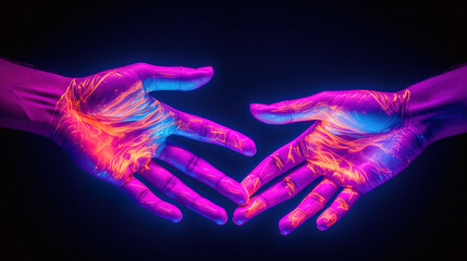 Wall Mural - outstanding two hands engage in a firm handshake illuminated by vivid colors