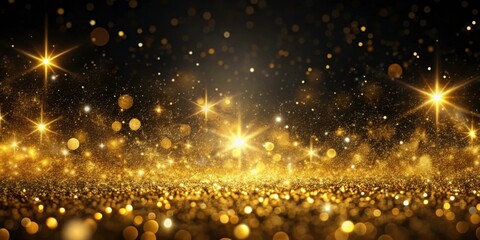 Wall Mural - Abstract background of gold particles with shining dust particles and bokeh star on black background, gold, particles, abstract