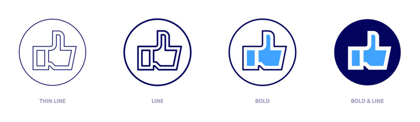 Like button icon in 4 different styles. Thin Line, Line, Bold, and Bold Line. Duotone style. Editable stroke