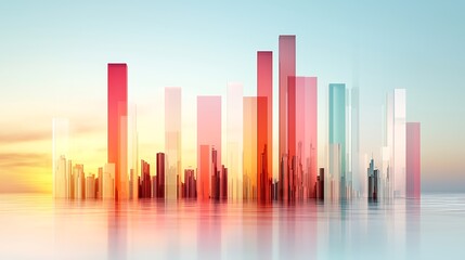 Wall Mural - towering digital financial graph above cityscape