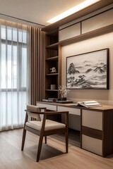 Wall Mural - A quiet study room decorated with calming artwork. The serene decor adds to the peaceful atmosphere for studying