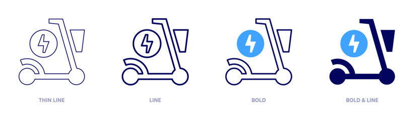 Electric scooters icon in 4 different styles. Thin Line, Line, Bold, and Bold Line. Duotone style. Editable stroke