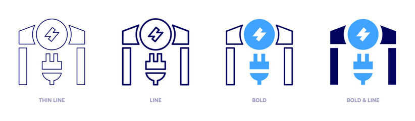 Electric stations icon in 4 different styles. Thin Line, Line, Bold, and Bold Line. Duotone style. Editable stroke