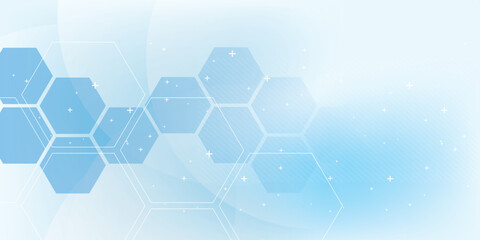 Wall Mural - Modern abstract background in vector design with hexagonal patterns and arrows on a blue gradient. Ideal for technology, innovation, and digital concepts with a futuristic feel.