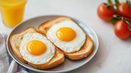 Sticker - Breakfast with Eggs and Toast on Neutral Background