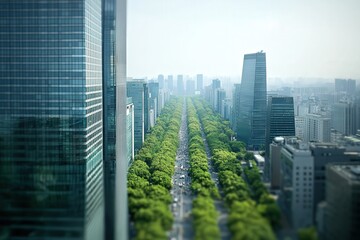 A Stunning Urban View of a Tree-Lined Avenue Surrounded by Modern Architecture