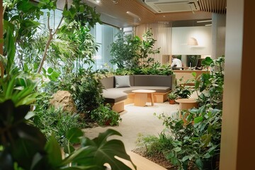 Wall Mural - A room filled with plants and natural elements. This creates a calming atmosphere for collaboration