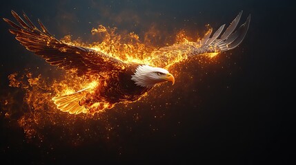 Aufkleber - bald eagle flying with burning American flag, isolated on transparent background, patriotic concept for designs, perfect for logos, banners, posters, or stickers.