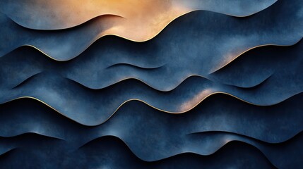 Poster - black background with golden lines forming an abstract geometric pattern with dark blue palette.illustration