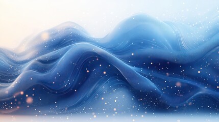Poster - blue and white background with wave-like elements, dots, and lines, creating gradient effect.