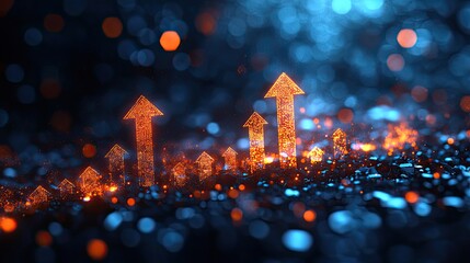Aufkleber - blue background with upward arrows representing stock market growth and business success trends.