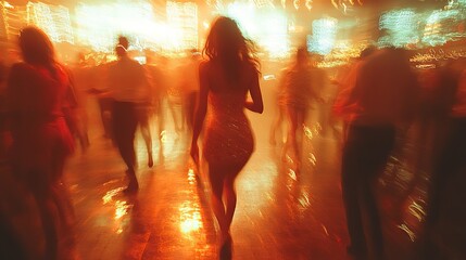 Aufkleber - blurred evening event with people dancing and socializing at festive party.stock photo
