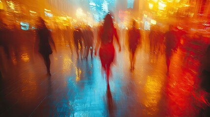 Aufkleber - blurred evening event with people dancing and socializing at festive party.image