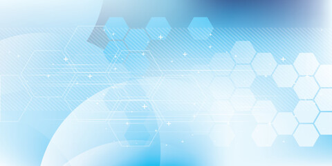Wall Mural - Modern abstract background in vector design with hexagonal patterns and arrows on a blue gradient. Ideal for technology, innovation, and digital concepts with a futuristic feel.