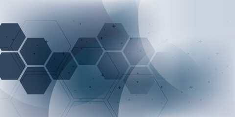 Wall Mural - Modern abstract background in vector design with hexagonal patterns and arrows on a blue gradient. Ideal for technology, innovation, and digital concepts with a futuristic feel.