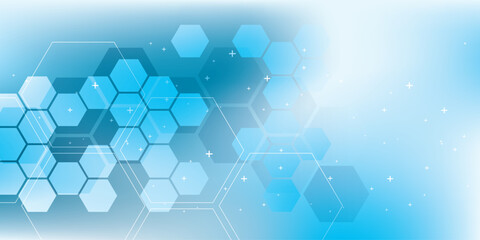 Wall Mural - Modern abstract background in vector design with hexagonal patterns and arrows on a blue gradient. Ideal for technology, innovation, and digital concepts with a futuristic feel.