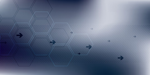 Wall Mural - Modern abstract background in vector design with hexagonal patterns and arrows on a blue gradient. Ideal for technology, innovation, and digital concepts with a futuristic feel.