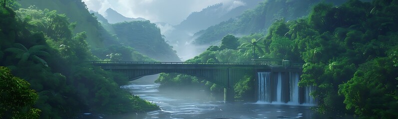 Poster - Futuristic Hydroelectric Facility Built into Mountainside with Glowing Pipelines