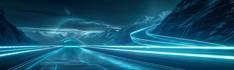 Poster - Futuristic Hydroelectric Facility Built into Mountainside with Glowing Pipelines